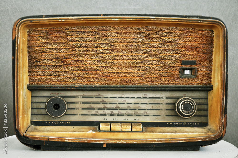 Close up antique radio put on white table isolated on background Photos |  Adobe Stock