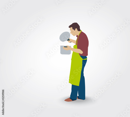 Silhouette d'un homme sentant un plat