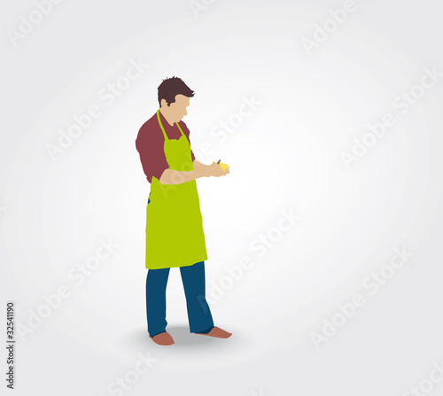 Silhouette d'un homme pelant un pomme de terre