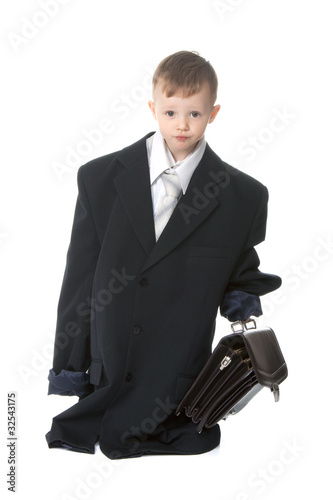 baby boy businessman in big suit