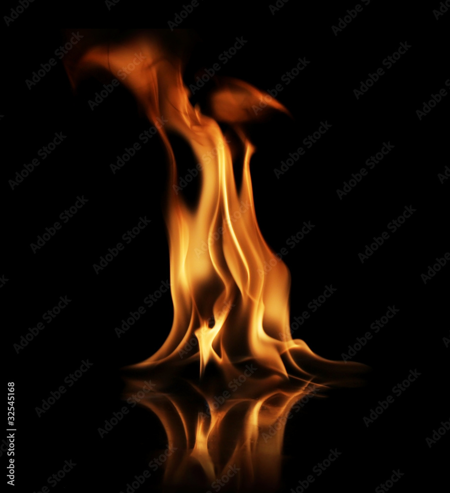 Soft Fire flame reflected on black background Soft Fire flame reflected on black background