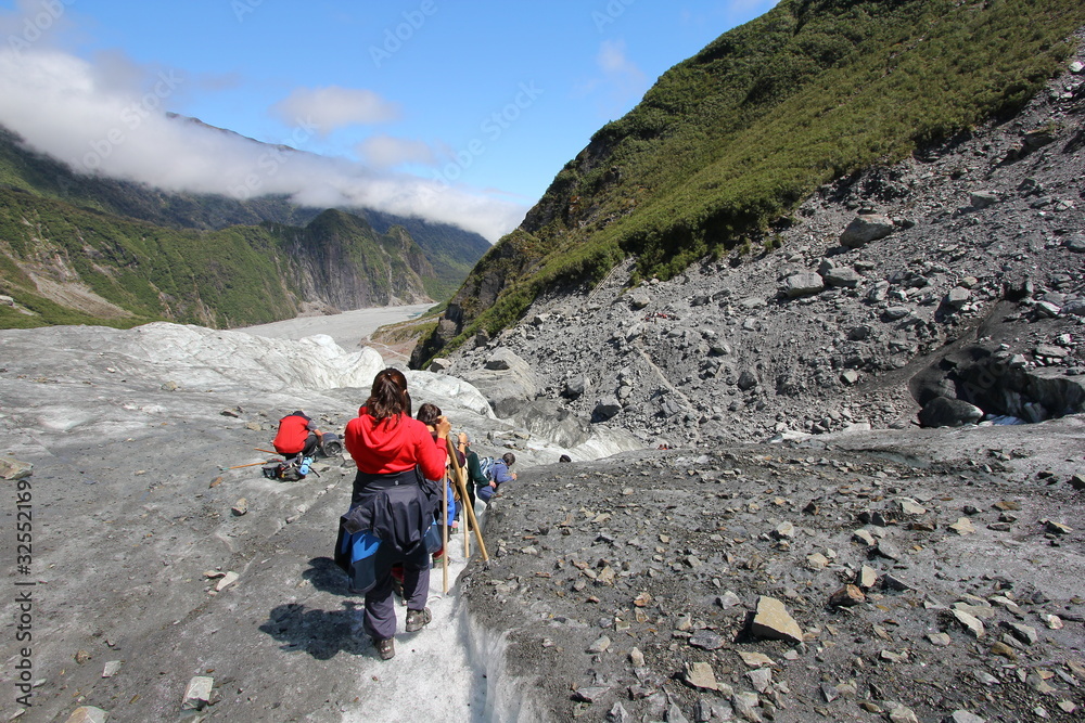 Hiking to the valley floor of Fox Glacier Hiking to the valley floor of Fox Glacier