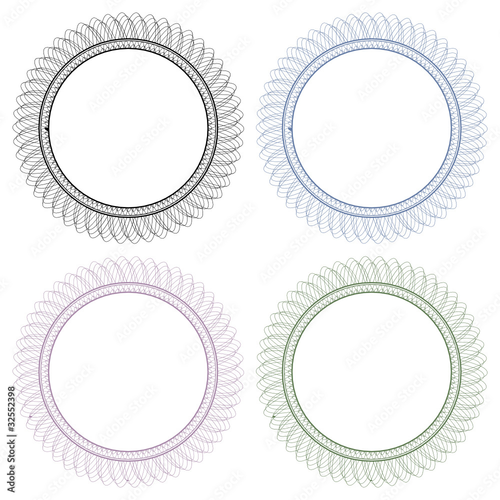 Rosetten - Set, Guilloche, Zertifikate, Muster, Rosetta