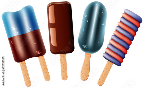 vector set of colorful fruit and chocolate popsicles