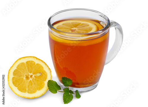 Tea with lemon isolated on white background