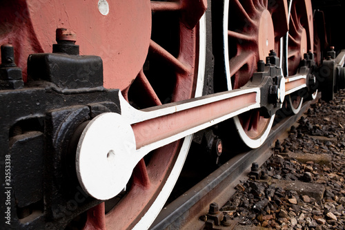 Photo Close-up Detail of Retro Steam Train Wheels