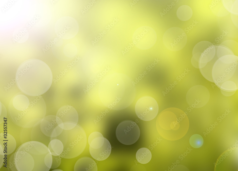 Naklejka premium Fond nature lumineux, arrière-plan naturel vert flou avec de la lumière et du bokeh au printemps