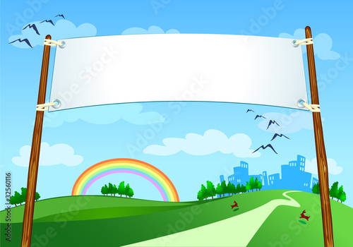 Banner on city landscape
