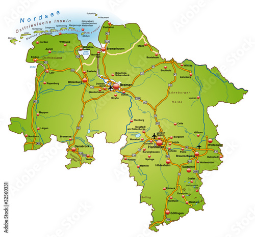 Niedersachsen mit BAB in SVG gruen