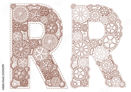 Vector blueprint alphabet of gears