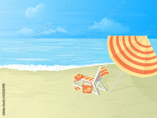 tropical beach,deck chair and umbrella