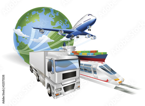 Global logistics concept airplane truck train ship #32571338