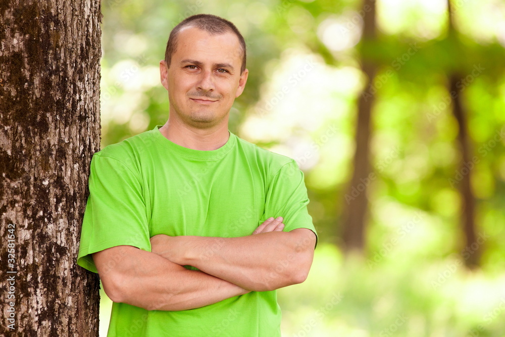 Young man in the forest
