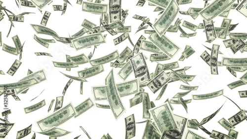 One hundred dollar bills falling. With Alpha Matte. Loop