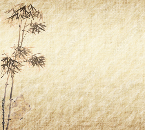 bamboo on old grunge antique paper texture .