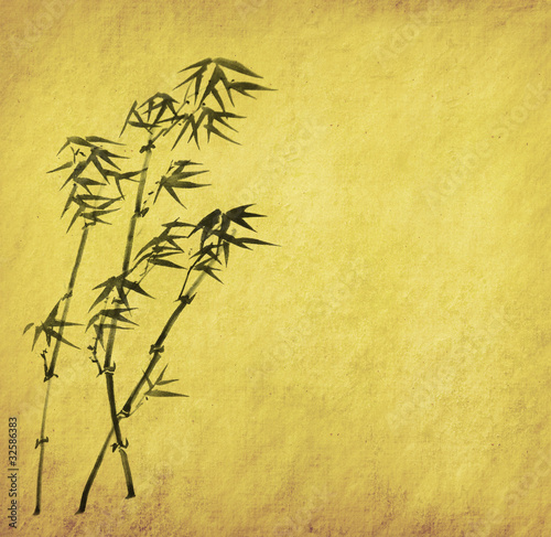 bamboo on old grunge antique paper texture .