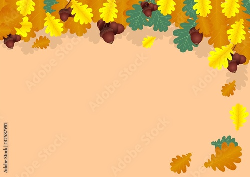 Autumn collage of oak leaves and acorns