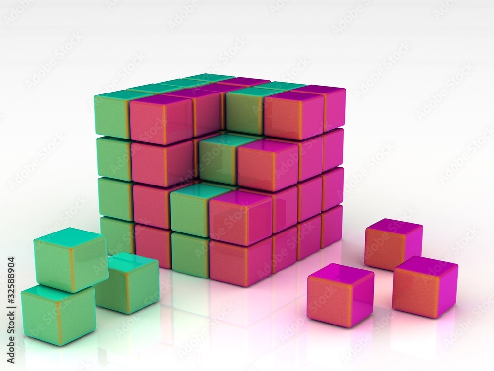 Obraz premium Construction of a cube from blocks