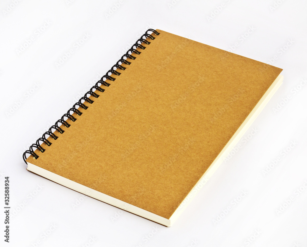 brown cover note book on white background
