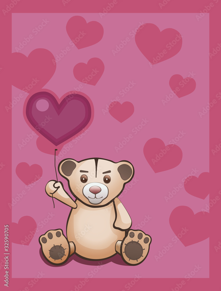 Teddy bear and red heart balloon. Teddy bear and red heart balloon.