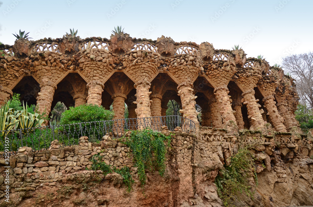 Fototapeta premium Arcade of stone columns in Park Guell, Barcelona
