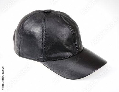 black leather cap isolated on white