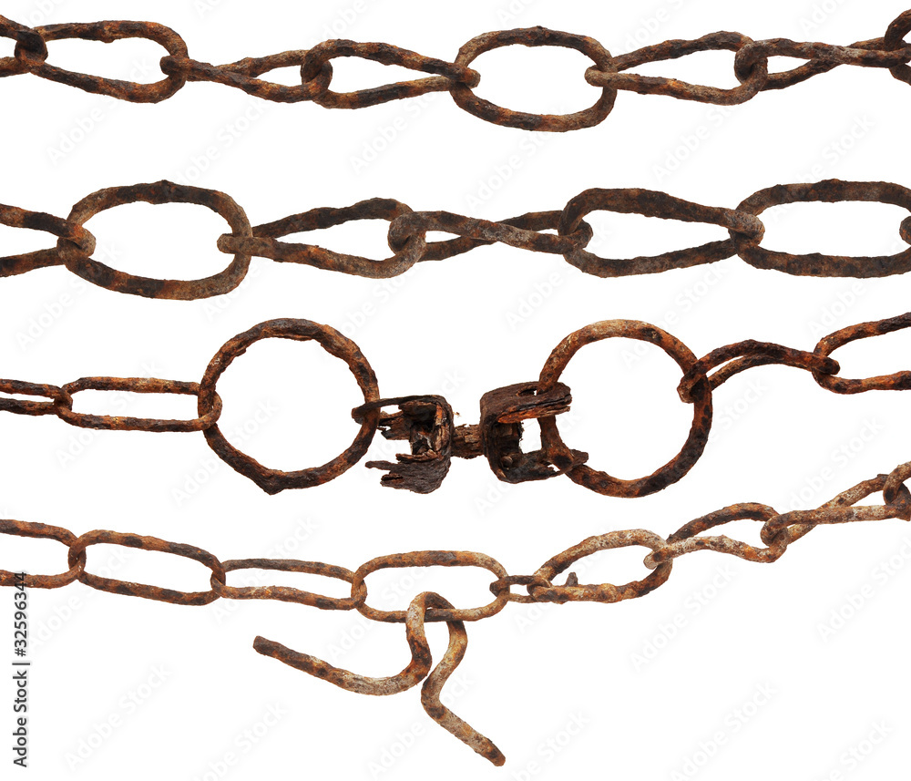 very old rusty chain isolated on a white background