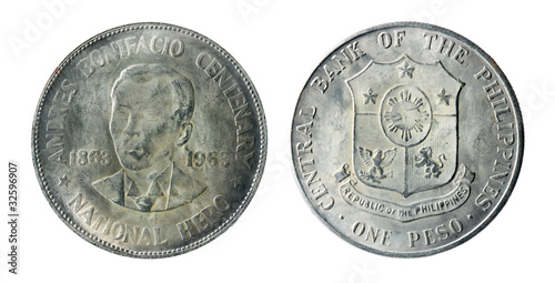 Philippine old coins on the white