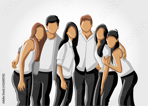 Template of a group people wearing white clothes