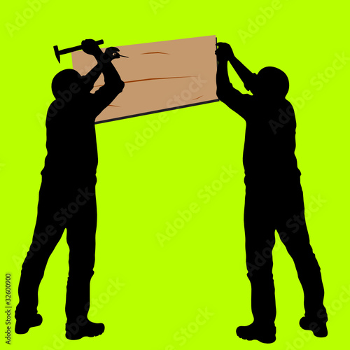 worker knocked a wooden board illustration