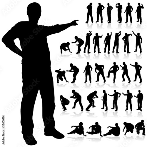 man in various poses black silhouette