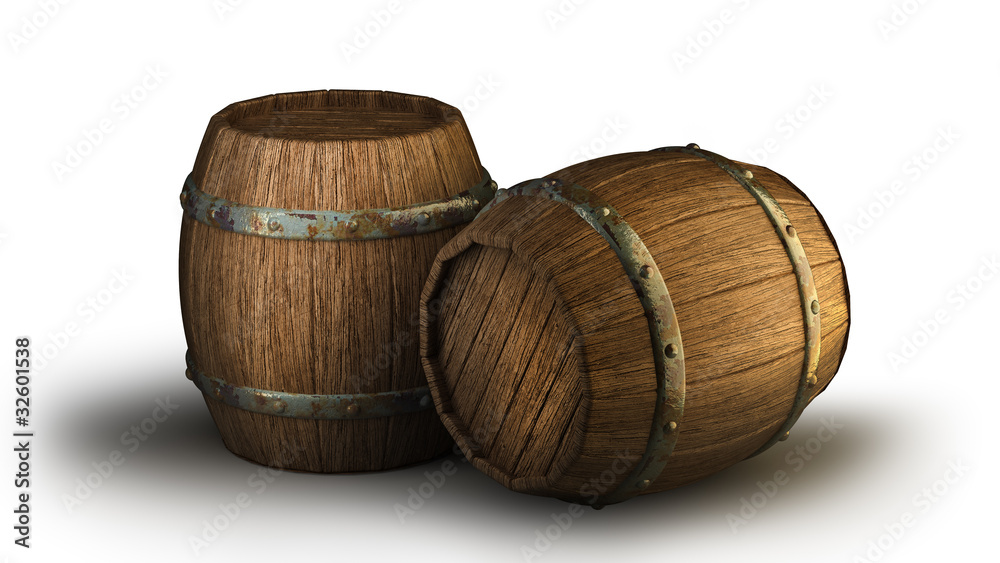 Wooden barrels, isolated on white 3d Wooden barrels, isolated on white 3d