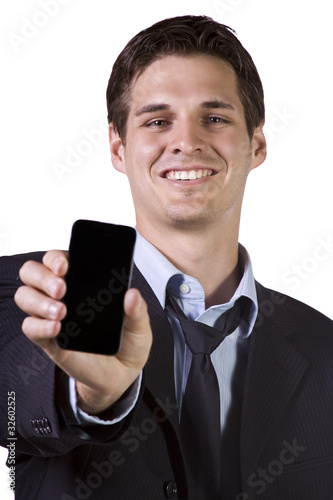 White Businessman Holding a Cell Phone photo