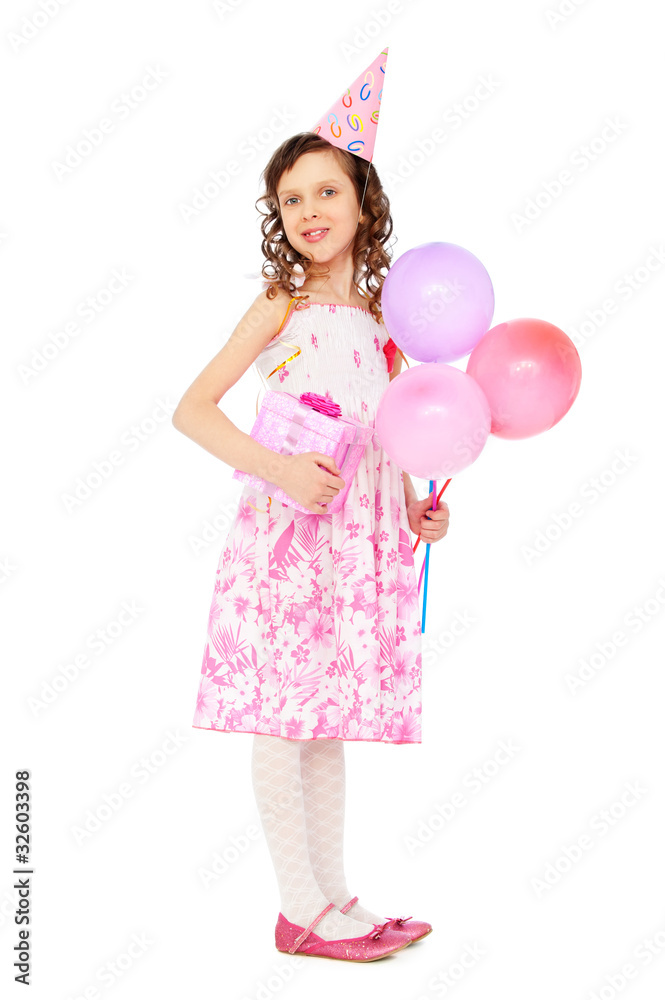joyous girl with balloons