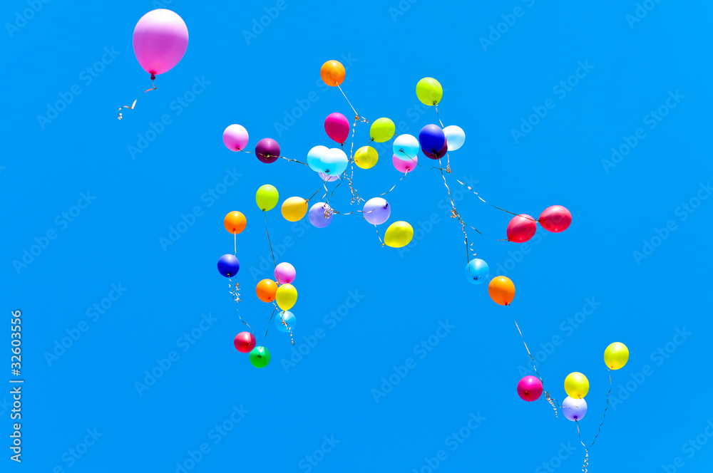 Many balloons fly into the sky
