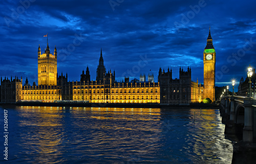 Murais de parede Palace of Westminster,Thames, London, England, UK,\at night