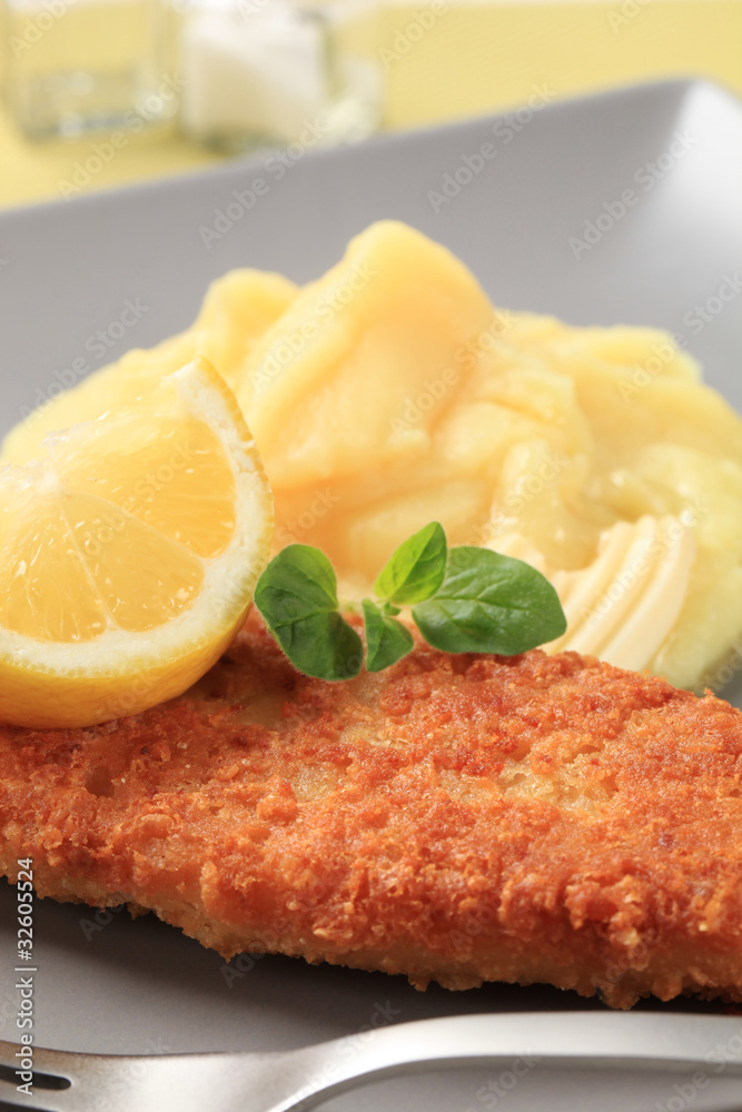 Fried fish and mashed potato Fried fish and mashed potato