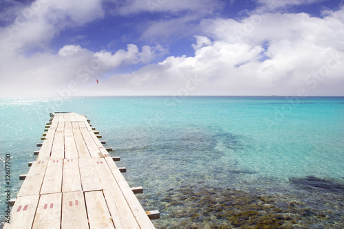 Formentera beach wood pier turquoise balearic sea