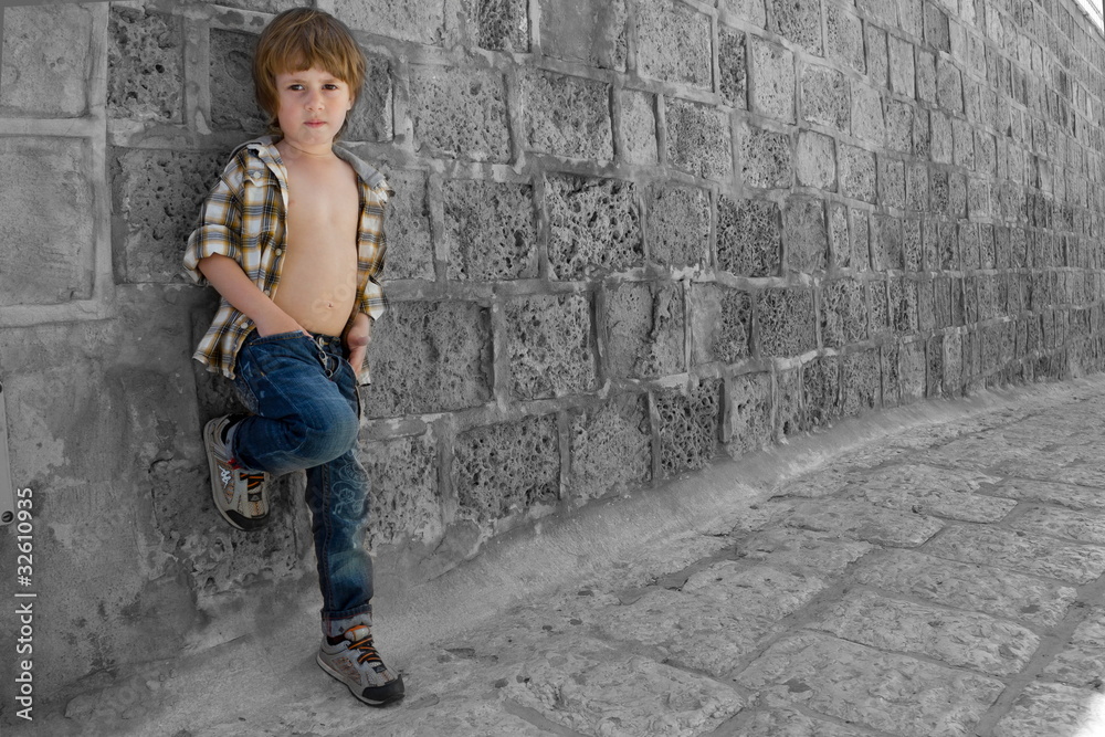 Portrait of five years old boy outdoors in the old city Portrait of five years old boy outdoors in the old city