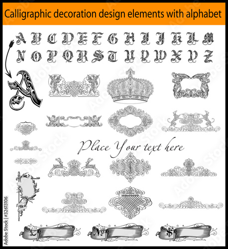 Calligraphic decoration design elements with aplhabet