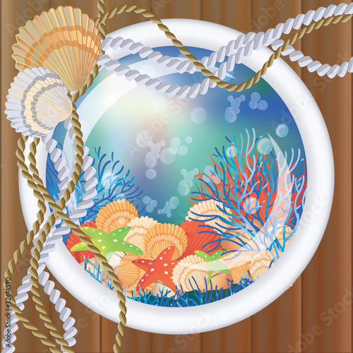 Window porthole in underwater. vector illustration