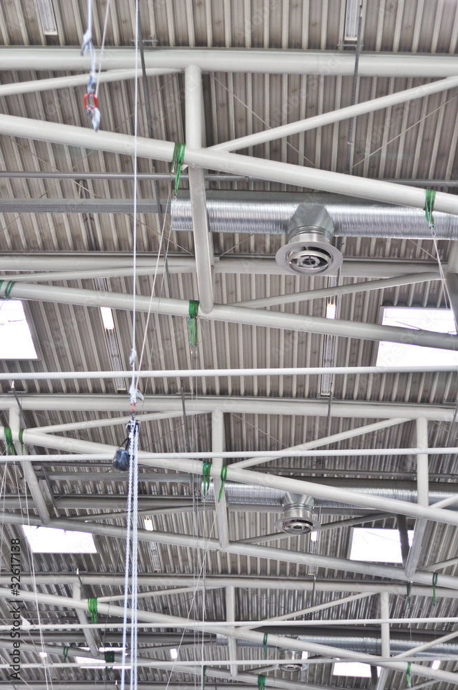 ceiling with exposed beams in the exhibition hall ceiling with exposed beams in the exhibition hall