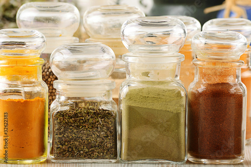 Spices on kitchen table