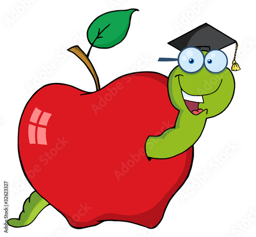 Happy Graduate Cartoon Worm In Apple