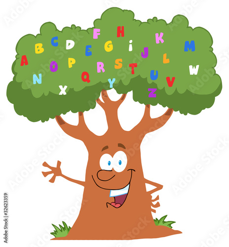 Happy Cartoon Tree Character With English Alphabet Stock Vector | Adobe  Stock