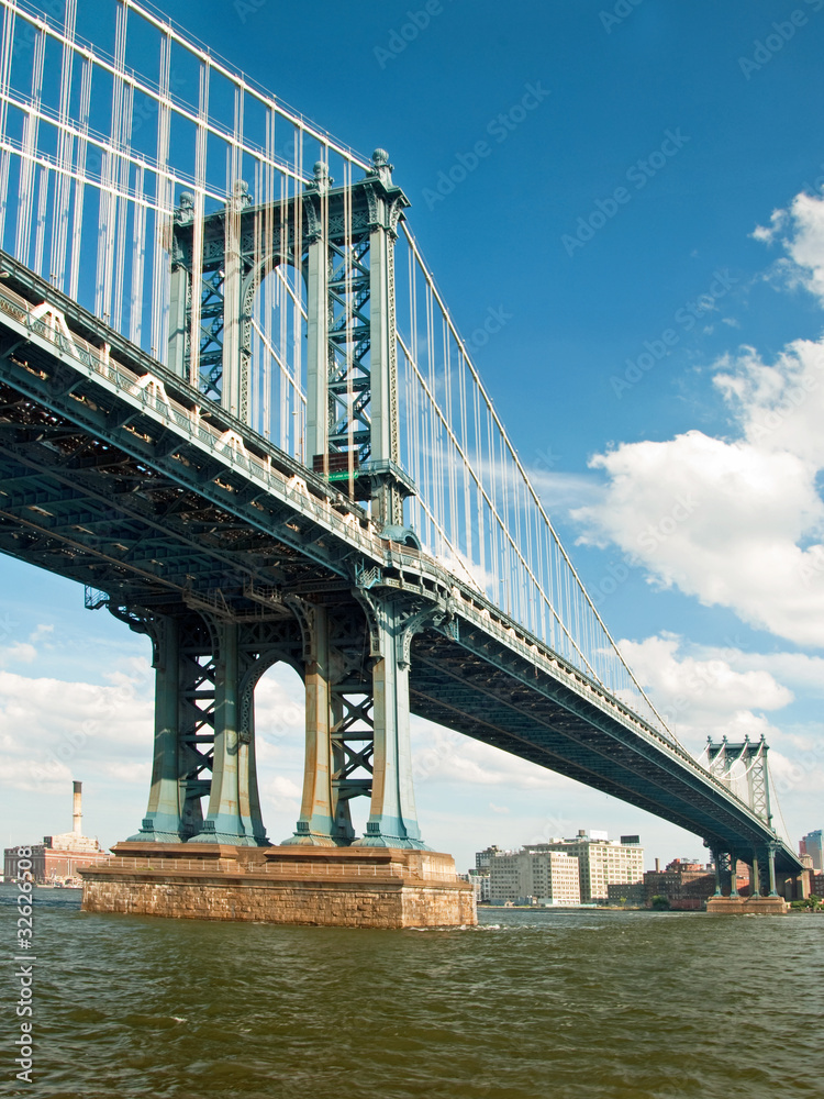 Fototapeta premium Most na Manhattanie w Nowym Jorku z pięknym błękitnym niebem
