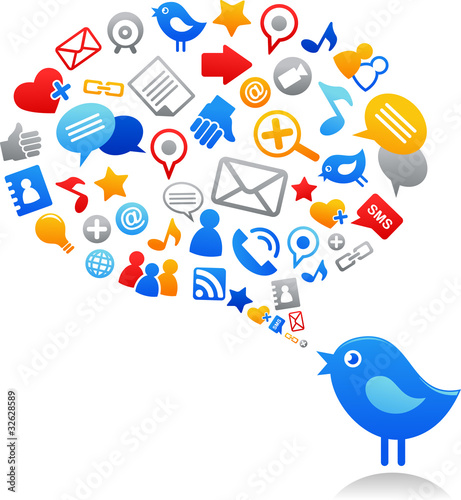 Blue bird with social media icons