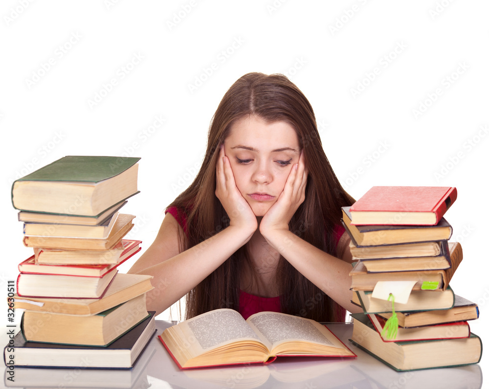 Young girl studying with book isolated Young girl studying with book isolated