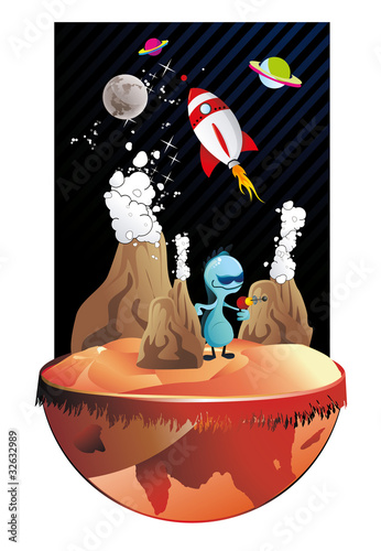 alien en marte en vector