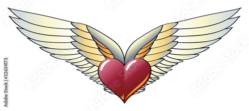 Winged Heart with Wide, Vivid and Colorful Wings photo